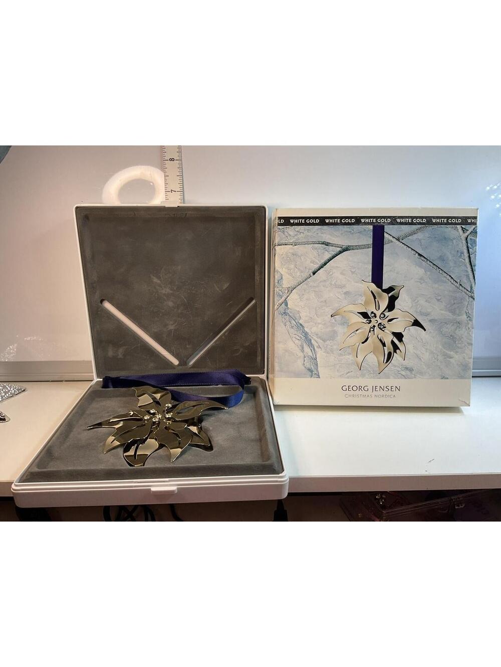 Georg Jensen Christmas Nordica White Gold Plated Poinsettia Ornament 2001